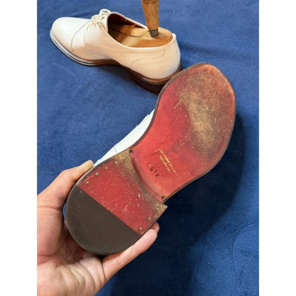 Vtg Jean Michael Cazabat White Toe Cap Oxford Dress Shoes Sz 41 EU Red Bottom